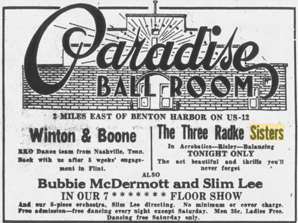 Paradise Ballroom - 14 Jul 1934 Ad (newer photo)